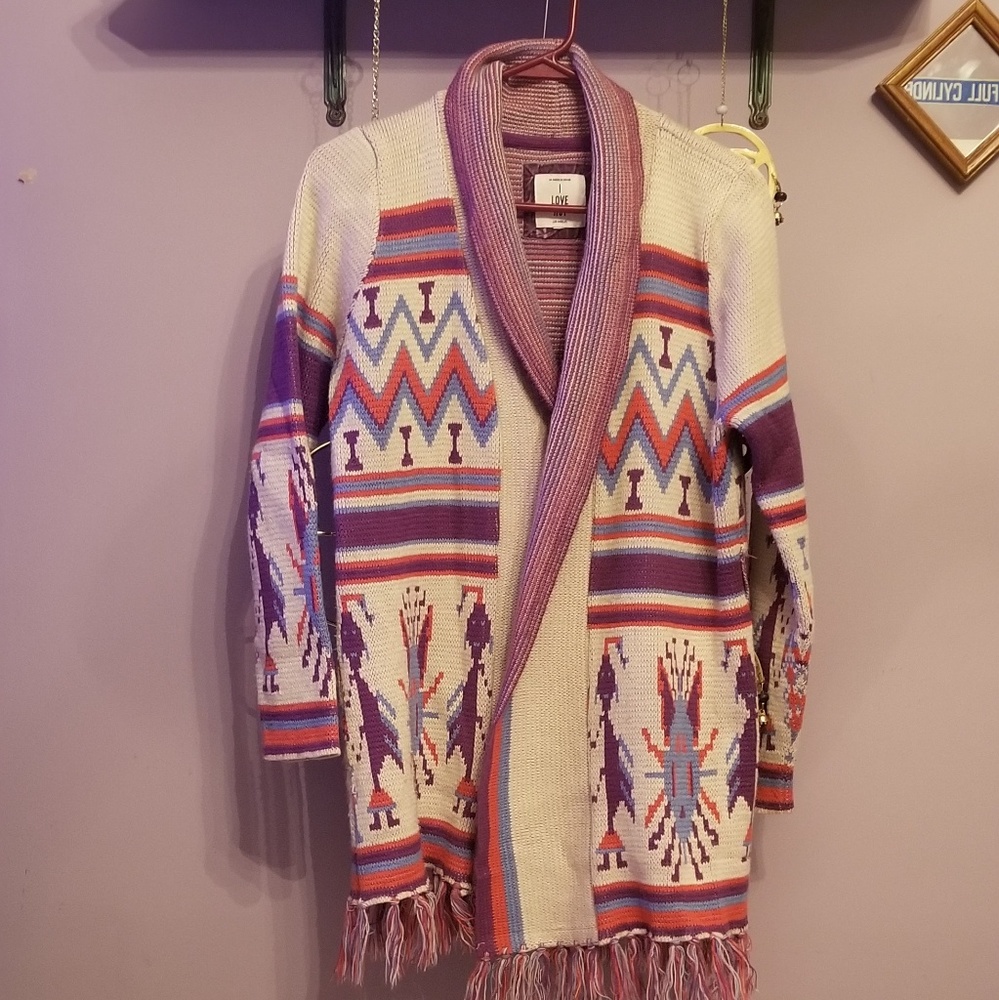 💚SOLD 💚Open front tribal print cardigan sweater.